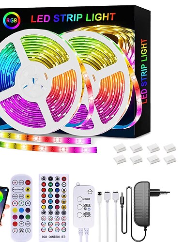  LED Strip Lights RGB 65.6ft 20m 32.8ft 10m Tape Light SMD5050 Music Sync Color Changing  Bluetooth app Controller Decoration for Home Party TV Backlight