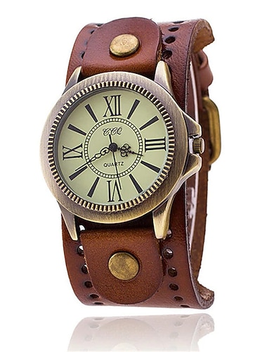  שעון קוורץ לנשים גברים אנלוגי קוורץ רטרו וינטג\' מתכת שעון יד רצועת עור pu