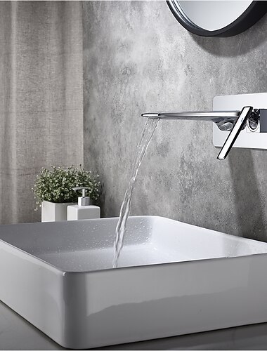  Wandmontierter Waschbeckenhahn aus Messing, schwarz / silbrig lackierte Badewannenarmaturen mit heissem und kaltem Schalter