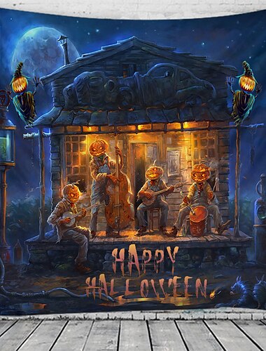  halloween dekorationer gobeläng jack o lykta pumpa dekor väggkonst stor hängande gobeläng väggmålning dekor fotografi bakgrund filt gardin hem sovrum vardagsrum fladdermus spökhus kyrkogård