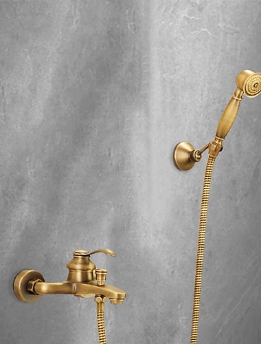 Shower Faucet,Antique Brass Shower Faucet Set,Wall Mounted Rainfall Single Handle Two Holes Shower Mixer Taps with Hot and Cold Switch