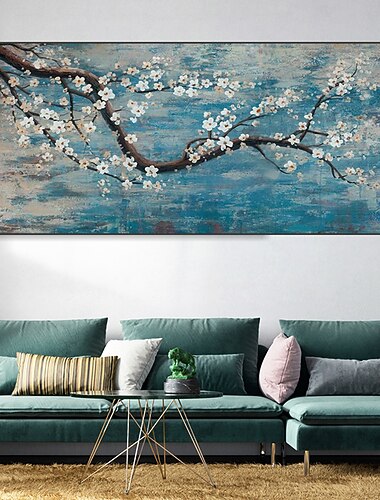  ハング塗装油絵 手描きの 水平パノラマ 風景 花柄 / 植物の 近代の インナーフレームなし(枠なし) / ローリングキャンバス