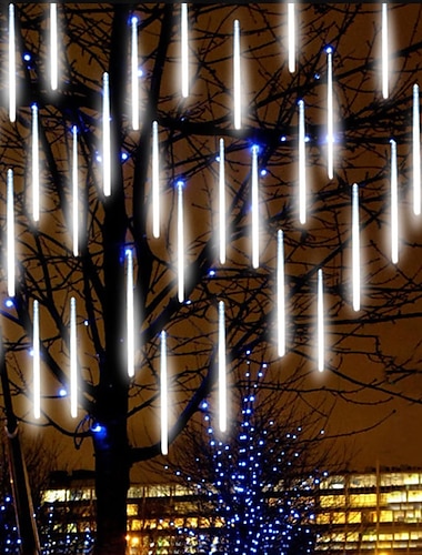 luci di pioggia che cadono luci di pioggia di meteoriti luci di natale 30cm 8 tubo 144 led goccia di pioggia che cade luci di stringa di ghiacciolo per alberi di natale decorazione di halloween