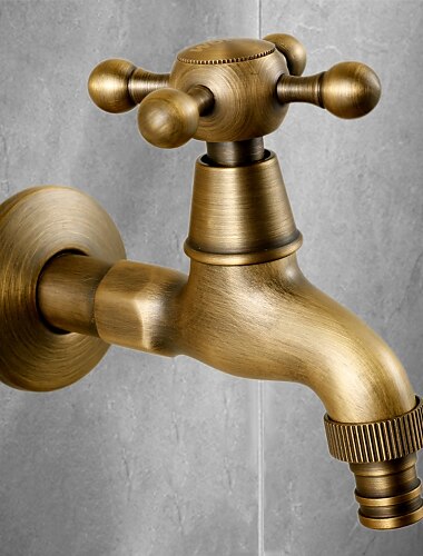  Washing Machine Tap, Outdoor Faucet,Retro Style Single Handle Wall Mounted One Hole Centerset, Superior Quality Antique Brass Faucets