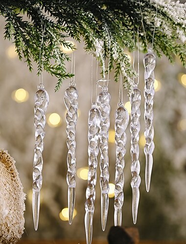  12 stks/1 pak kerst transparante ijspegel hanger nieuwe kerstboom decoratie draad hanger boom ornamenten