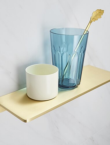  børstet gylden badeværelseshylde messing vægmonteret metal flydende rektangelhylde 1 stk