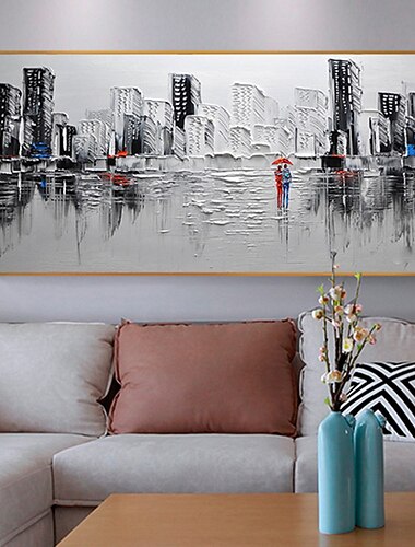 油絵, 手作り, 手塗り, ウォールアート, キャンバス上, 水平, パノラマ, 都市, 人々, 抽象的な, 現代, 家の装飾, 装飾, 巻かれたキャンバス, フレームなし, 引き伸ばされていない