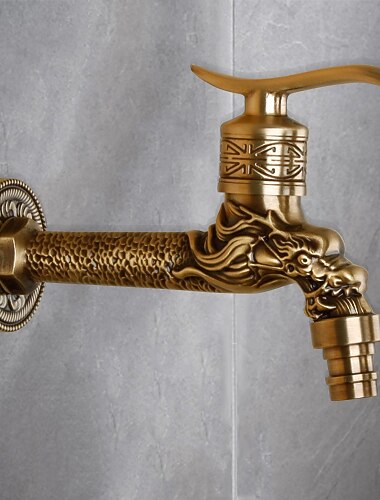  ברז חיצוני, ידית יחידה אמבטיה ברז גולדון ראש דרקון צמוד לקיר חור אחד גוף ברז פליז רטרו עם מים קרים בלבד