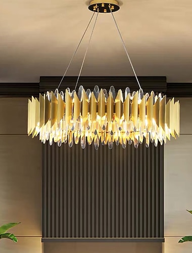  60/80 cm lustre de cristal luz pendente ouro luxo moderno ilha design aco inoxidavel galvanizado 110-120v 220-240v