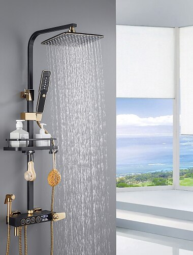  douchekraan,douchesysteem/regendouchekopsysteem/thermostatische mengkraanset inclusief handdouche uittrekbare regendouche gegalvaniseerde montage buitenbad douchemengkranen