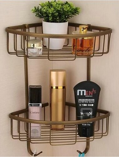  Etagere d\'angle de salle de bain multifonction avec 2 crochets en aluminium etagere de rangement a 2 niveaux pour toilette 1 pc