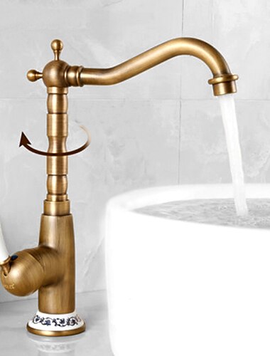  Kitchen Faucet,Brass Antique Brass Ceramics Rotatable Single Handle One Hole Kitchen Tap with Cold and Hot Water and Ceramic Valve