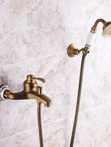  robinet de duș / set de sistem de cap de duș cu efect de ploaie - duș de mână inclus extracție stil vintage / alamă antică de țară / montare galvanizată în exterior supapă ceramică baterii de duș