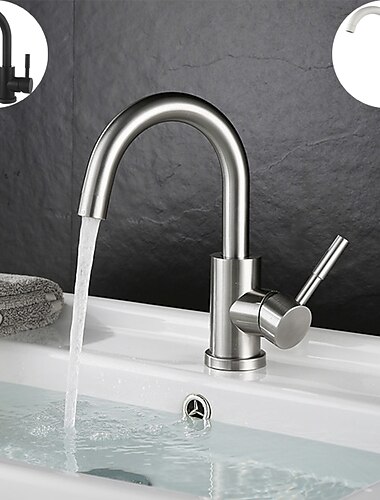  Bathroom Sink Faucet,Single Handle Black Nickel/White Dainted/Brushed Nickel One Hole Standard Spout Stainless Steel Bathroom Sink Faucet with Hot and Cold Water