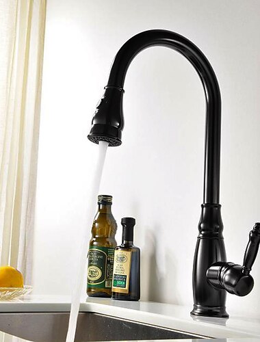  Kitchen Sink Mixer Faucet with Pull Out Sprayer, High Arc Brass Silver/Coffee Single Handle One Hole Oil-rubbed Bronze Pull Down Tall Kitchen Taps with Hot and Cold Water Hose