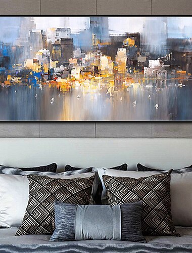  OElgemaelde handgemachte handgemalte Wandkunst abstrakte Stadtlandschaft Skyline Heimtextilien Dekor gerollte Leinwand kein Rahmen ungedehnt