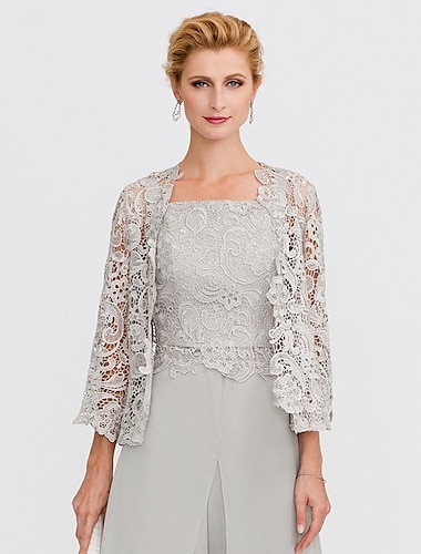  Mother‘s Wraps Bolero Coats / Jackets Elegant 3/4 Length Sleeve Floral Lace Wedding Guest Wraps With Lace For Fall Wedding Event Formal Party Spring & Summer Only Wraps