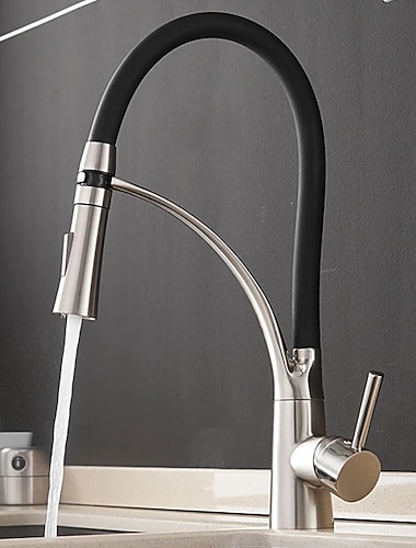  rubinetto da cucina monocomando, centrotavola estraibile monoforo in nichel spazzolato, rubinetto da cucina in ottone con linee di alimentazione