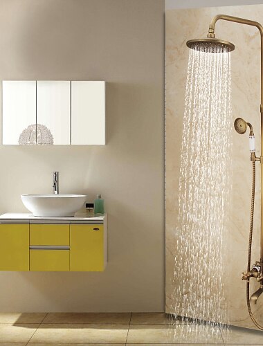  robinet de dus, set sistem de dus - dus de mana inclus cascada extractibila stil vintage / montaj din alama antica in exterior supapa ceramica baterii de dus pentru baie