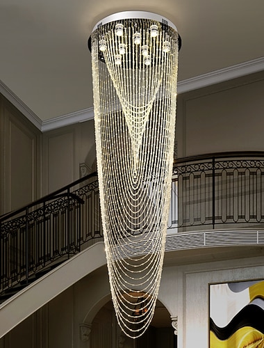  60cm kryształowy żyrandol ledowy sufitowy wodospad desgin ze stali nierdzewnej galwanizowany 110-120v 220-240v