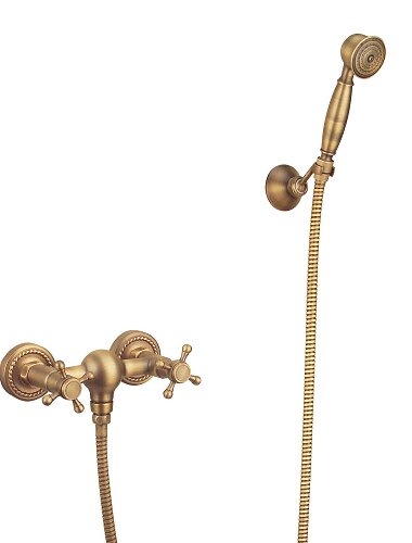  مجموعة صنبور الدش تتضمن دش يدوي طراز عتيق / نحاس ريفي / حامل مطلي بالكهرباء خارج حوض الاستحمام من السيراميك