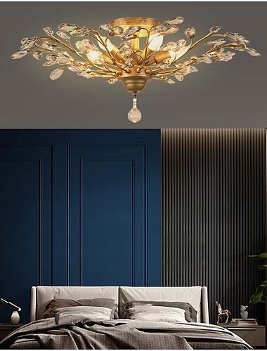  5-Light 78 cm Crystal / Mini Style / LED Flush Mount Lights Metal Antique Brass Modern Contemporary 110-120V / 220-240V / E12 / E14 Flower Design