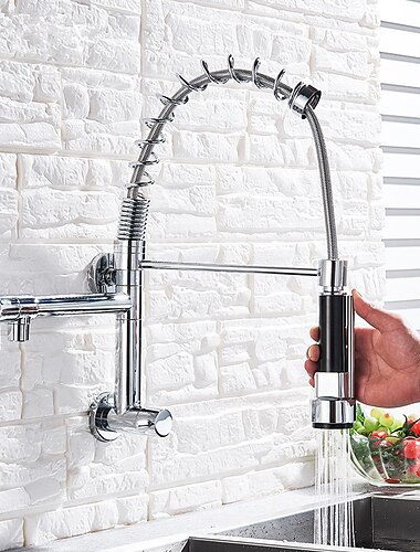  keukenkraan spoelbak trek alleen koud water uit, 360 draaibare uitloop wandmontage messing neerklapbare keukenkraan chroom
