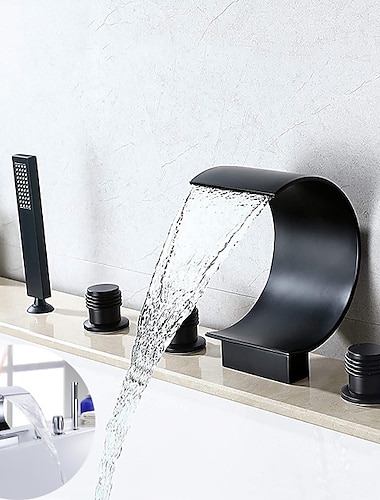  Bathtub Faucet,Modern Style Brass Contemporary Oil-rubbed Bronze Roman Tub Ceramic Valve Waterfall Bath Shower Mixer Taps with Hot and Cold Switch