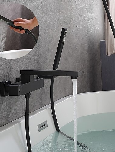 rubinetto per vasca da bagno nero a parete, rubinetto per bagno vasca da bagno romana rubinetto miscelatore in ottone, spruzzatore a 2 fori con tubo dell\acqua calda fredda