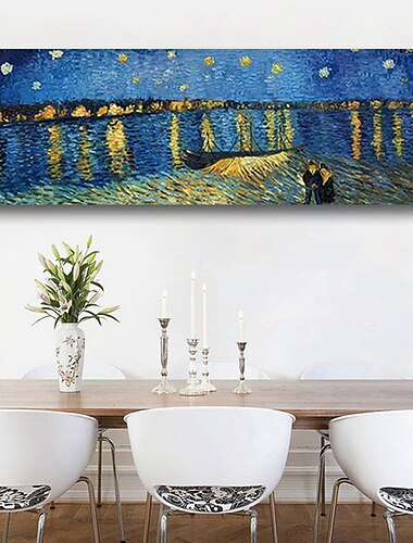  dipinto a mano pittura a olio di qualita del museo di van gogh - paesaggio astratto notte stellata sul Rodano moderna grande tela arrotolata
