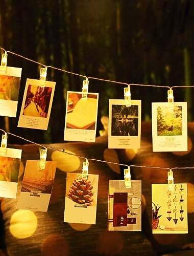 חתונה אלגנטית &amp; אורות מחרוזת קליפס לד למסיבה למסיבה - 20 קליפסים, 2/3/5 מ', עמיד למים לחדר שינה, מעונות, חג המולד, סוללות או USB