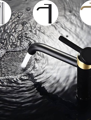  Bathroom Sink Mixer Faucet Tall, 360 Swivel Single Rotatable Handle Mono Basin Taps Deck Mounted, Washroom Monobloc Vessel Tap with Cold Hot Hose Chrome Golden Black