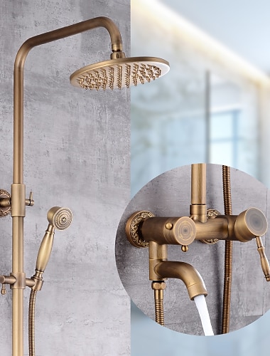  Shower Faucet,Shower System Set Handshower Included pullout Waterfall Vintage Style/Country Brass Mount Outside Ceramic Valve Bath Shower Mixer Taps