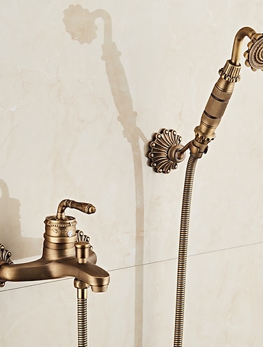  Bathtub Faucet - Retro Antique Brass Wall Installation Ceramic Valve Bath Shower Mixer Taps / Country / Single Handle / Yes / Rain Shower / Handshower Included