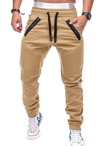 Men\'s Joggers Cargo Pants Trousers Casual Pants Drawstring Elastic Waist Multiple Pockets Solid Colored Full Length Daily Cotton Blend Casual Classic Army Green Khaki Micro-elastic