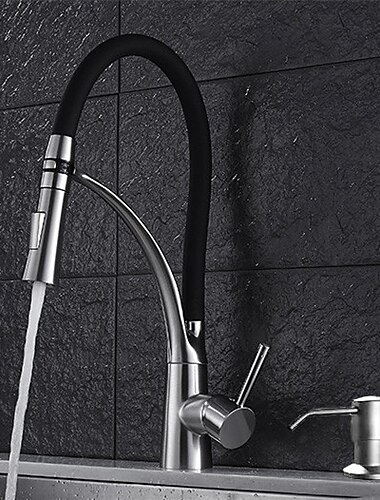 set di rubinetti da cucina, maniglia singola in nichel spazzolato con un foro centrale estraibile, rubinetto da cucina in ottone con linee di alimentazione set di rubinetti da cucina, maniglia singola in nichel spazzolato con un foro centrale estraibile, rubinetto da cucina in ottone con linee di alimentazione