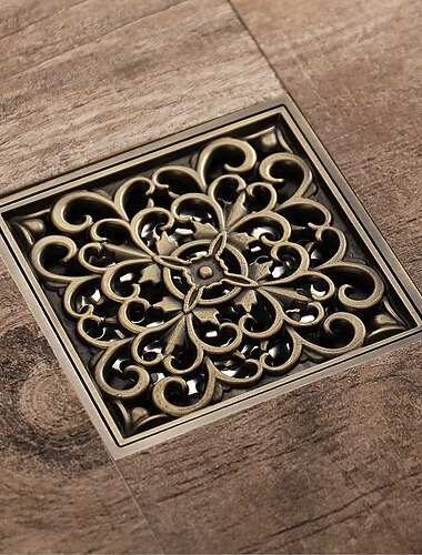  مربع استنزاف لأرضية الدش مقاس 4 بوصة ، شبكة إدراج نحاسية قابلة للإزالة ، مصفاة شعر سوداء كروم ذهبية