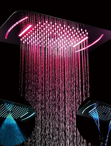 robinet de douche, pommeau de douche à led chromé fini 58x38cm sus304 3 fonctions pluie chute d'eau brouillard plafond monté lumière télécommande robinet de douche robinet de douche, pommeau de douche à led chromé fini 58x38cm sus304 3 fonctions pluie chute d'eau brouillard plafond monté lumière télécommande robinet de douche