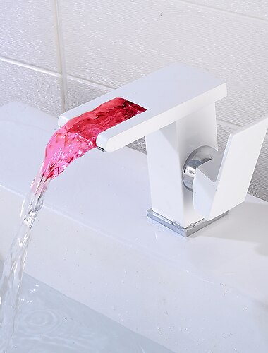 moderne stijl badkamer wastafel kraan led/waterval gegalvaniseerde centerset enkel handvat een holebath kranen/badkamer wastafel kraan + accessoires/eigentijds/vintage/ja/messing