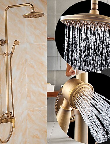  Robinet de douche, ensemble de systeme de douche, pluie systeme de douche en cuivre antique antique vanne en ceramique mitigeurs de douche de bain