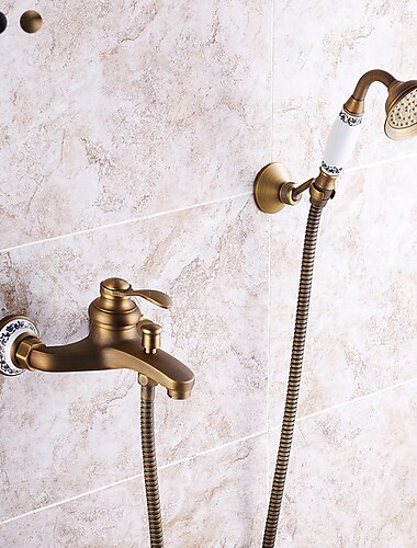  robinet de duș / set de sistem de cap de duș cu efect de ploaie - duș de mână inclus extracție stil vintage / alamă antică de țară / montare galvanizată în exterior supapă ceramică baterii de duș
