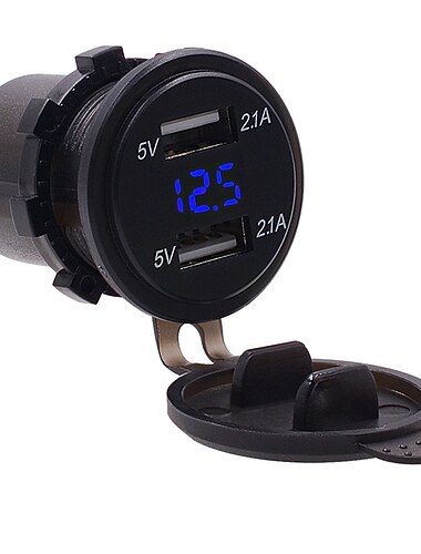  محول مأخذ شاحن سيارة مزدوج USB - مقاوم للماء، شاحن سريع 5V 4.2A للهواتف المحمولة مع فولت متر وصمامات 10A للسيارة 12-24V، القارب، الدراجة النارية