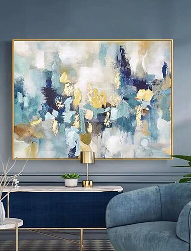 käsintehty öljymaalaus kankaalle seinätaide koristelu abstrakteja kultaisia ja sinisiä värimaalauksia kodin sisustukseen rullattu kehyksetön venyttämätön maalaus