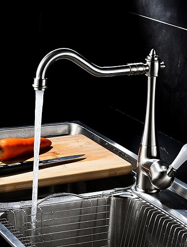 keittiöhana - yksikahva yksireikäinen nikkeliharjattu standardi juoksuputken keskiosa antiikki keittiöhanat