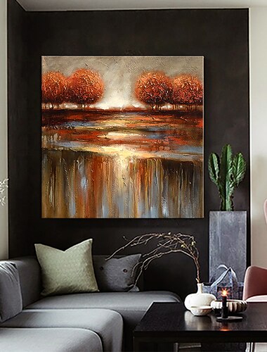 Pintura a Óleo Pintados à mão Quadrada Abstrato Moderno Tela enrolada (sem moldura)