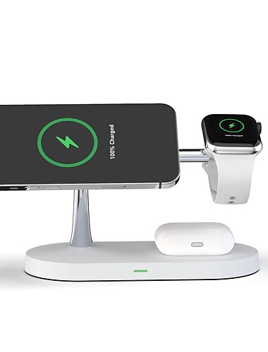 Cargador inalámbrico 15 W Potencia de salida Estación de carga inalámbrica Carga inalámbrica rápida Magnética 5 en 1 Para Magsafe iPhone 14/13/12 Pro Max Mini, iWatch SE/8/7/6/5/4/3/2, AirPods 3/2/Pro