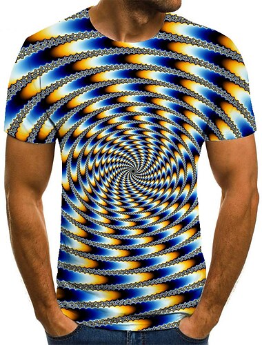 Men\'s T shirt Tee Shirt Geometric Round Neck Black / White 3D Print Casual Daily Short Sleeve 3D Print Print Clothing Apparel Fashion Casual