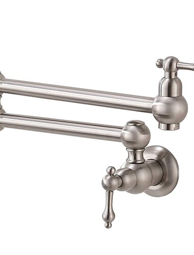  ברז מטבח, מילוי סירים צמוד קיר פליז שתי ידיות חור אחד ברז מתקפל מוברש ניקל