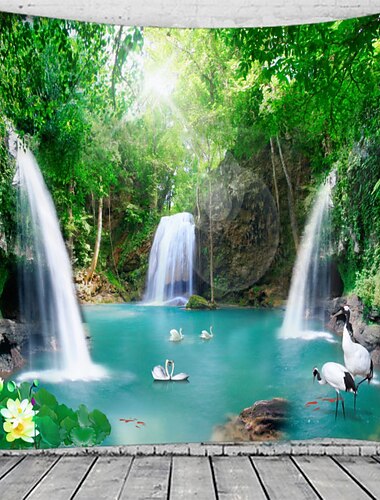 大壁タペストリー アート 装飾 ブランケット カーテン ぶら下げ ホーム 寝室 リビングルーム 装飾 丘の中腹 緑の木々 緑の草 川 ポリエステル 大壁タペストリー アート 装飾 ブランケット カーテン ぶら下げ ホーム 寝室 リビングルーム 装飾 丘の中腹 緑の木々 緑の草 川 ポリエステル