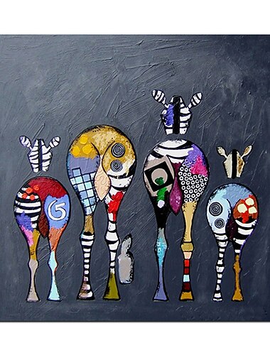 pépinière peinture à l'huile peinte à la main carré abstrait animaux toile roulée moderne (pas de cadre)